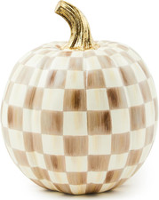 MACKENZIE-CHILDS Resin Pumpkin, Small, Brown-And-White Mocha Check  Hand-Painte