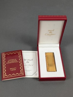 Cartier Feuerzeug Briquets mit Box Paris 90er Vintage Plaqué Or Vergoldet