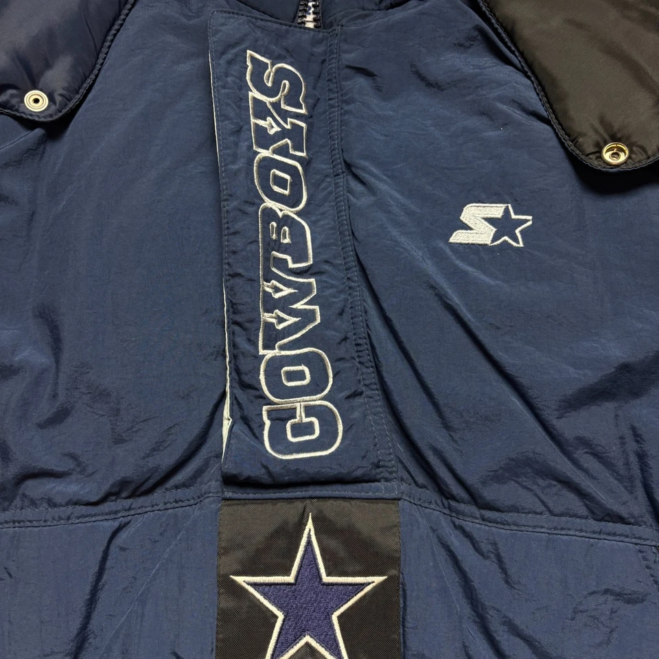 Chaqueta acolchada vintage de los Dallas Cowboys para hombre grande azul Starter NFL Pro Line con capucha Foto 3 de 4