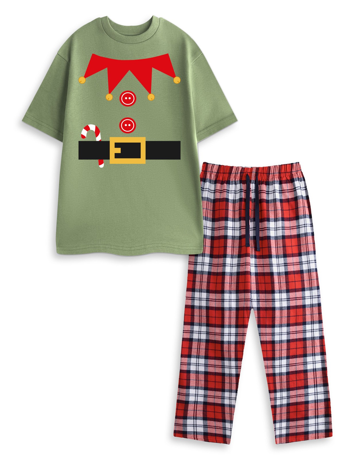 Show Me The Merch Grn Elf Kurzrmeliges Pyjama-Set mit langem Bein Unisex Erwac 6090₽