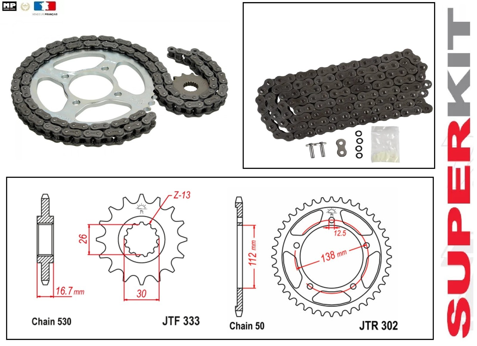 Kit chaîne CBF 1000 F avec joints étanches haute protection Honda 2006 pignon 16