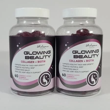 2x Wholesome Health Glowing Beauty Hair Skin & Nails 60 Strawberry Gummies 2027