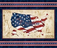 1776 American Flag 250th USA Anniversary Patriotic 36x44" Cotton Fabric Panel