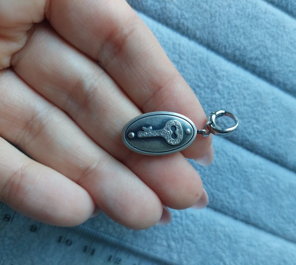 Schöner Edelstahl Charm Anhänger Fossil Medallion mit Schlüssel Farbe silber - Bild 4 von 4