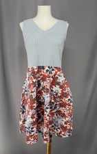 Pact Dress Womens Medium Stripe Floral Fit  Flare Sleeveless V Neck Sundress