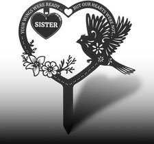 Grave Decorations for Cemetery - Sister Metal Memorial Grave Markers, Heart Memo