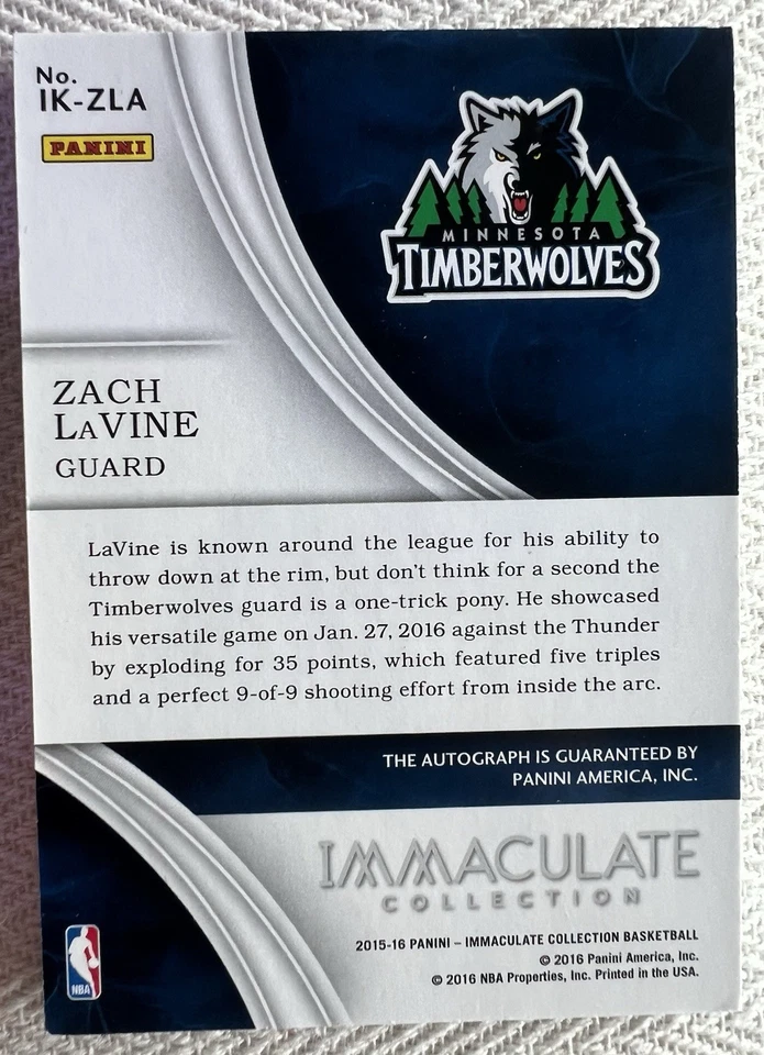 Zach Lavine 2015-16 Panini Immaculate Ink Red /25 - Image 2 of 2