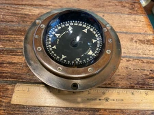 VINTAGE RITCHIE 3" BRONZE DASH MOUNT LIGHTED COMPASS, NICE PATINA!