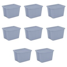Sterilite Large Storage Bin, 18 Gallon Plastic Storage Tote Light Blue - 8 Pack