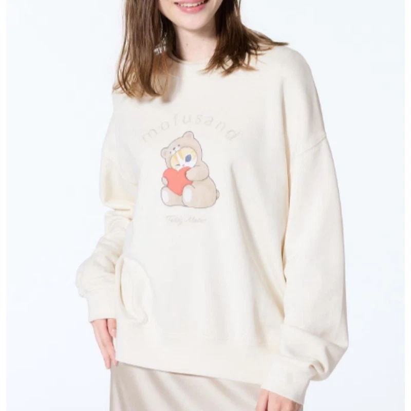 OFF WHITE Felpa nuova con etichette Mofusand Uniqlo Collab Teddy Meow stampata ricamata bianco sporco M