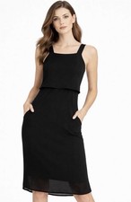 Finders Keepers Women  s Size S Black Midi Dress Sleeveless Layered Pockets E52 