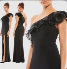 Mac Duggal Black One Shoulder Ruffle Evening Gown Dress Size 4