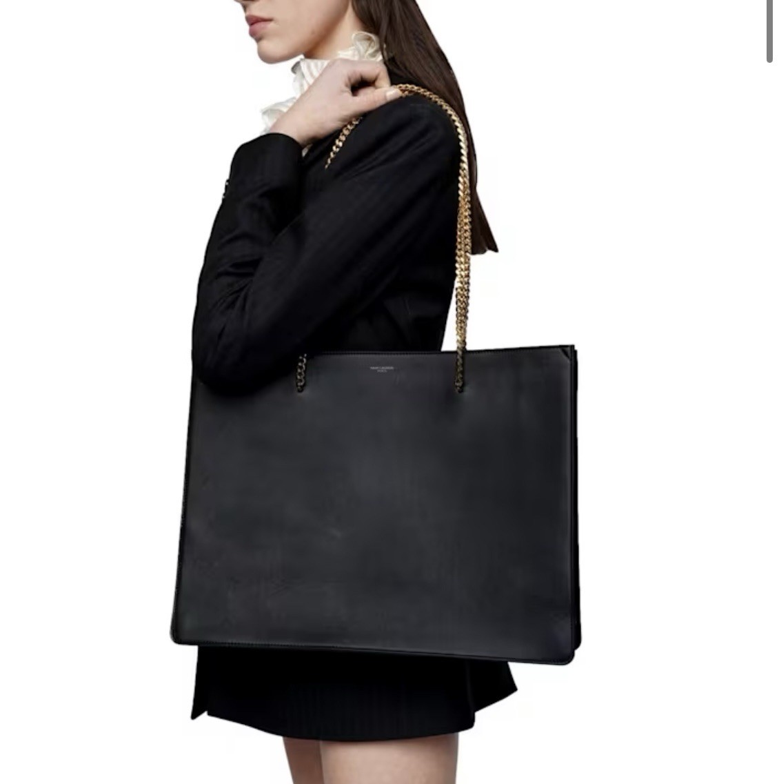 Borsa tote Saint Laurent Siena Ultra Lux in pelle di vitello nera catena oro YSL