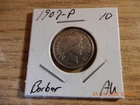 1907-P US Barber Silver Dime AU