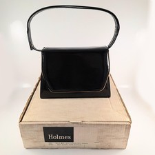 Vintage Holmes Handbag, Black Patent Adjustable Handle, Lined, In Original Box