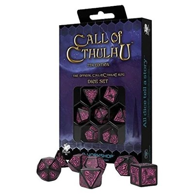 Q-Workshop Call of Cthulhu 7E: Black & Magenta Dice Set (QWOCTR3P),Accessories