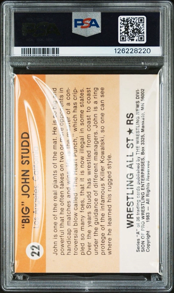 1983 WRESTLING ALL-STARS #22 "BIG" JOHN STUDD RC HOF PSA 5 WWE WWF WCW ROOKIE - Image 2 of 3