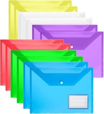 Image of 12 Pack A4 Plastic Folders - Durable Popper Wallets with Label Pocket, Assorted