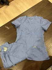 Grey's Anatomy Women's Blue Solid Scrub Set Top  Bottom Medical Uniform XS/S 