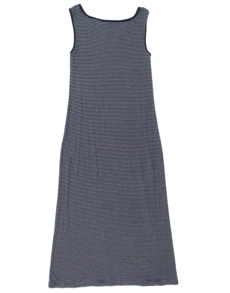 BENETTON женщин макси платье Великобритании 12 средний темно-синий в полоску морской BR02 - Изображение 2 из 3