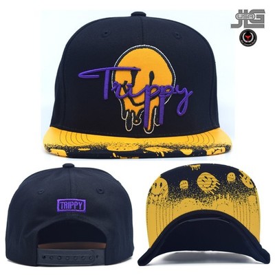Trippy Melting Smiley Face TL Snapback Hat 3D Purple Embroidery Graphic Flat