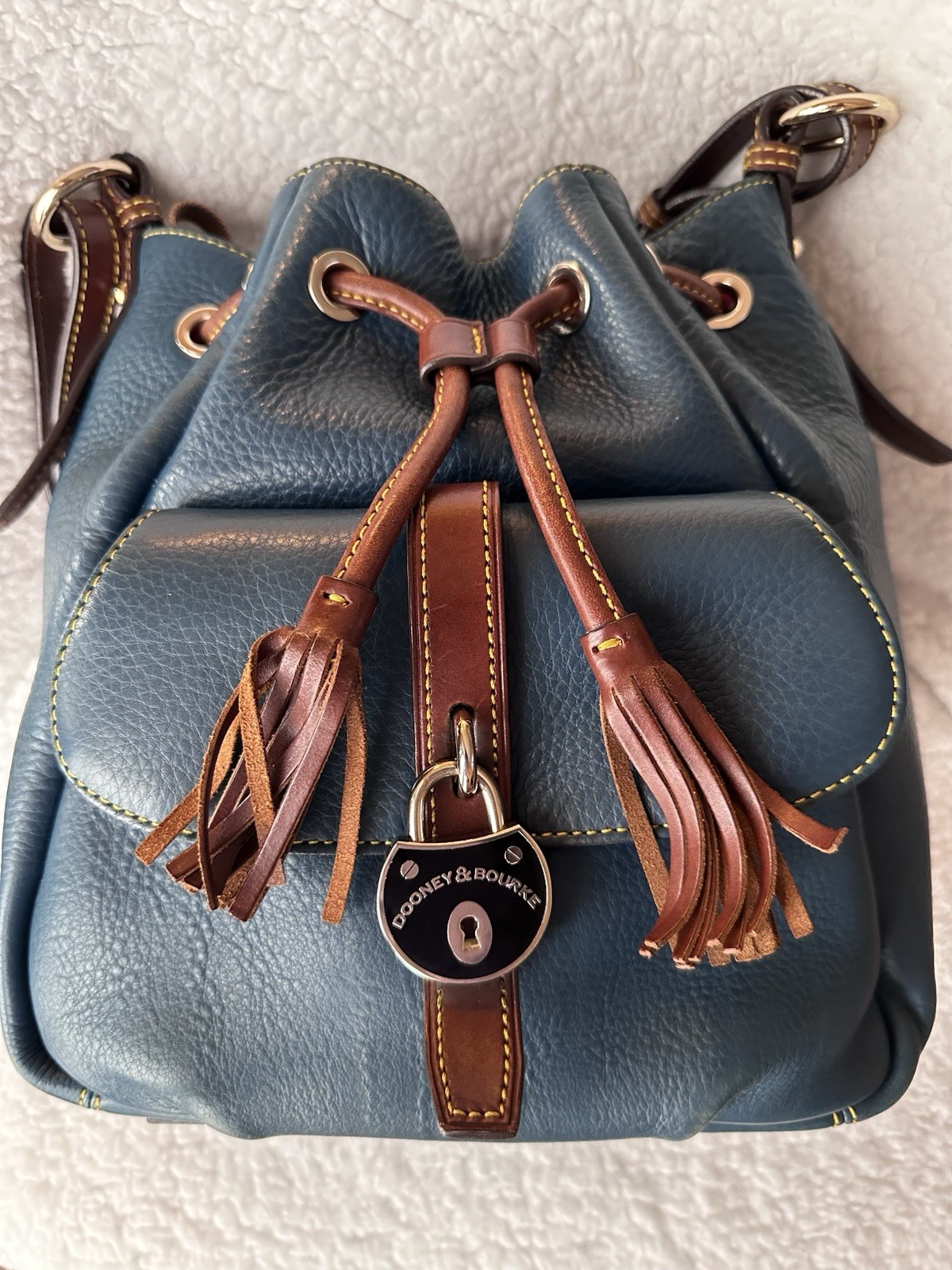 Dooney Bourke Blue Leather Drawstring Bucket Bag - image 12