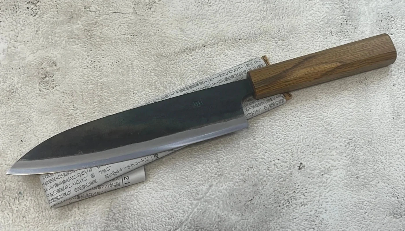 Tsukasa Shiro Kuro 180mm Gyuto- Shirogami Steel - Oak Octagnon Handle