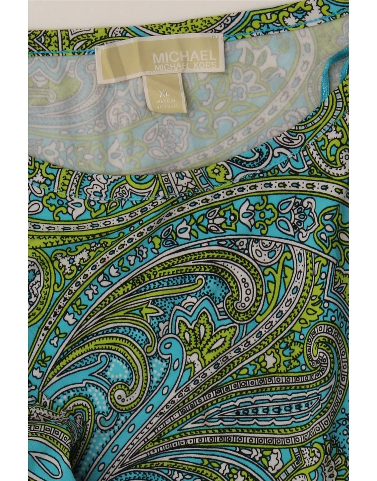 MICHAEL KORS abito donna manica lunga tubino UK 18 XL verde paisley ZP11