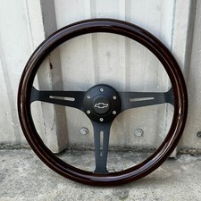 14 Black Steering Wheel With Wood Grip And Official Chevy Horn Button - 6 Hole 14 Black Steering Wheel With Wood Grip And Official Chevy Horn Button - 6 Hole