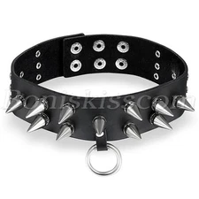 Men's Womens Punk Gothic Black Leather Choker Spike Rivet O Ring Collar Necklace
