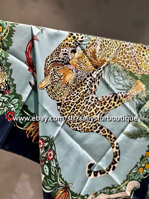 Sally Boutique 18 Momme Twill Silk Wrap Scarf Jungle Print Double Face Shawl 35''