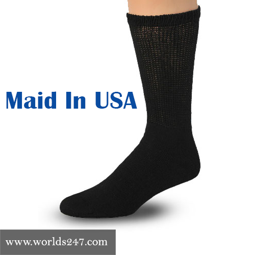 MEN'S BEST QUALITY BLACK 3 PAIR DIABETIC CREW SOCKS SIZE 1315 (MADE IN