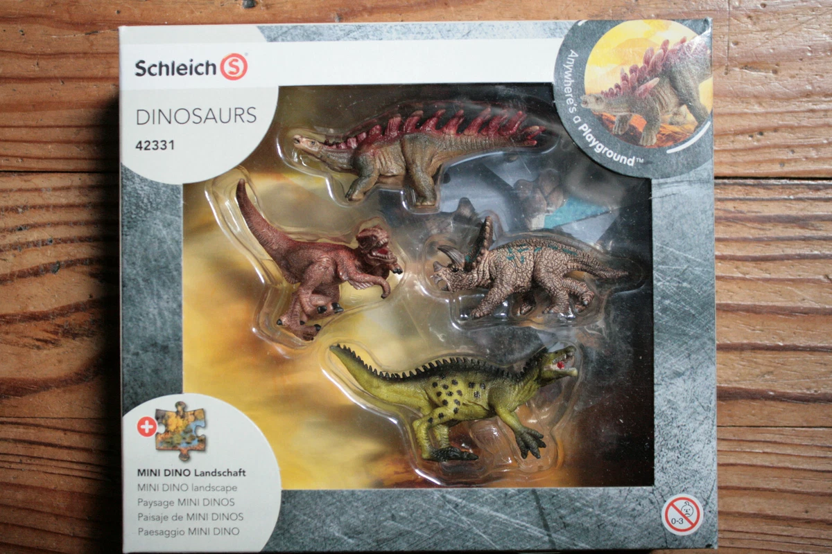 Schleich Dinosaurs 42331 - Bundle Of 4 Mini-Dinosaures With Jigsaw Puzzle  Swamp