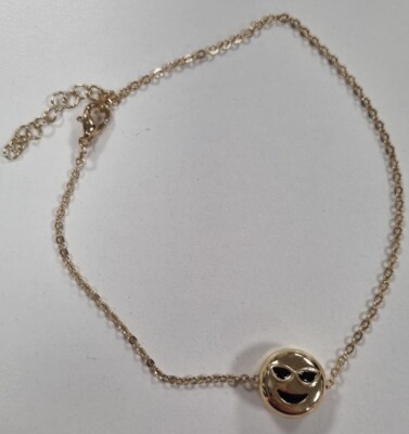 Emojem 18k Vergoldet Cool Face Emoji Charm Fußkettchen 22cm Damen Schmuck Neu