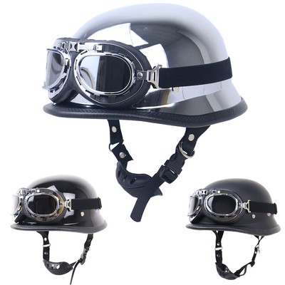 DOT German Half Motorcycle Helmet Pilot Goggles Scooter Chopper Cruiser Biker XL