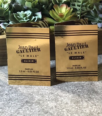 2xJean Paul Gaultier ''Le Male'' Elixir Parfum 1.5ml/0.05fl oz Sample Spray Vials