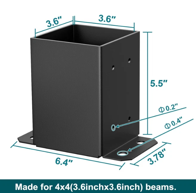 Base para poste 4x4, 10 piezas, tamaño interior 3.6"x3.6", accesorio recubierto en Foto 4 de 4