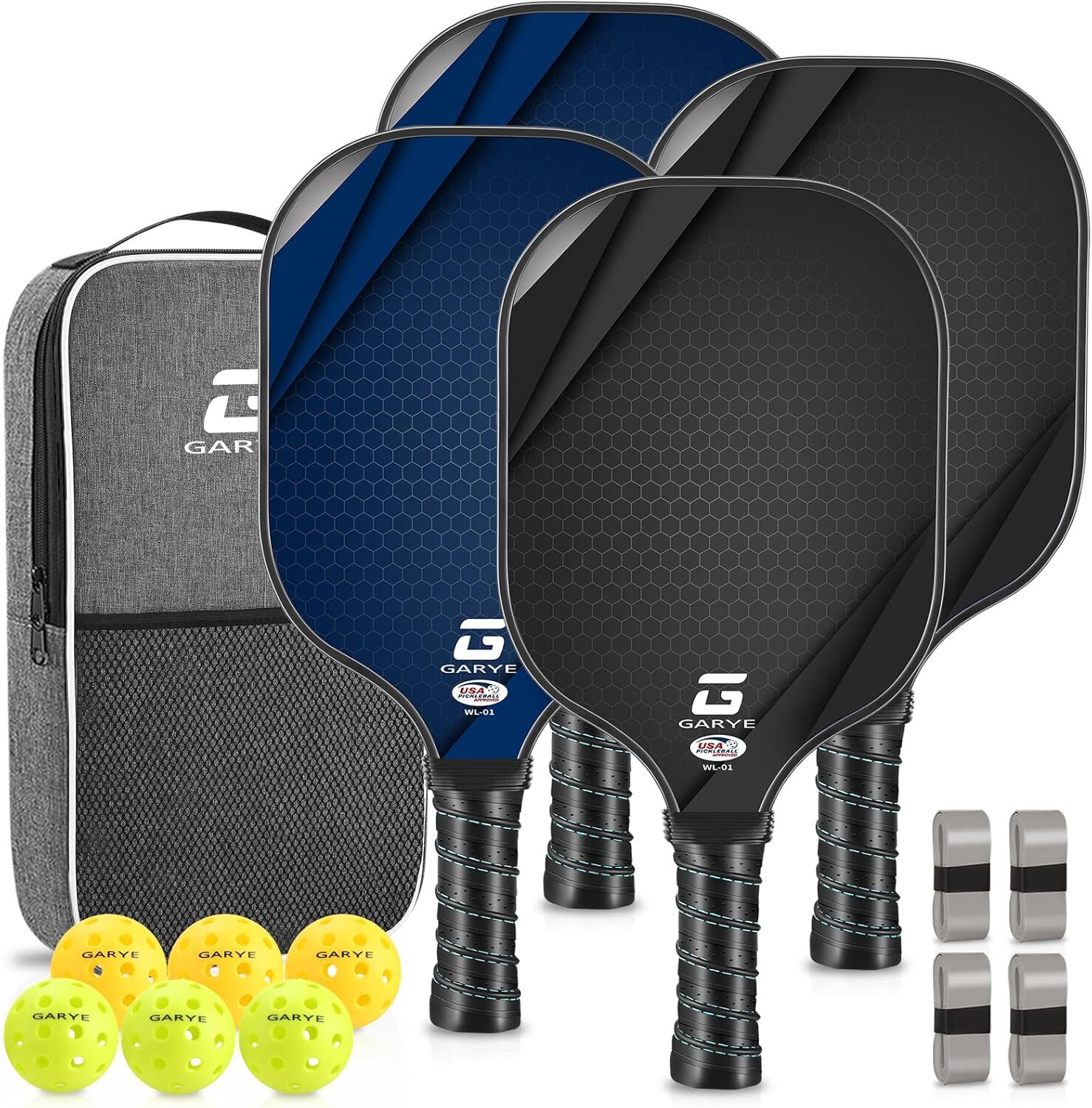 Paddles Set of 4, Ball Paddle Set of 4 with 6 Balls, 1 Bag, 4 Grip Tapes