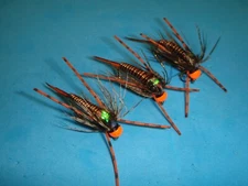 FLY FISHING FLIES - Fl. Orange HOT-HEAD JUMBO JOHN STONE NYMPH size #6 (6 pcs.)