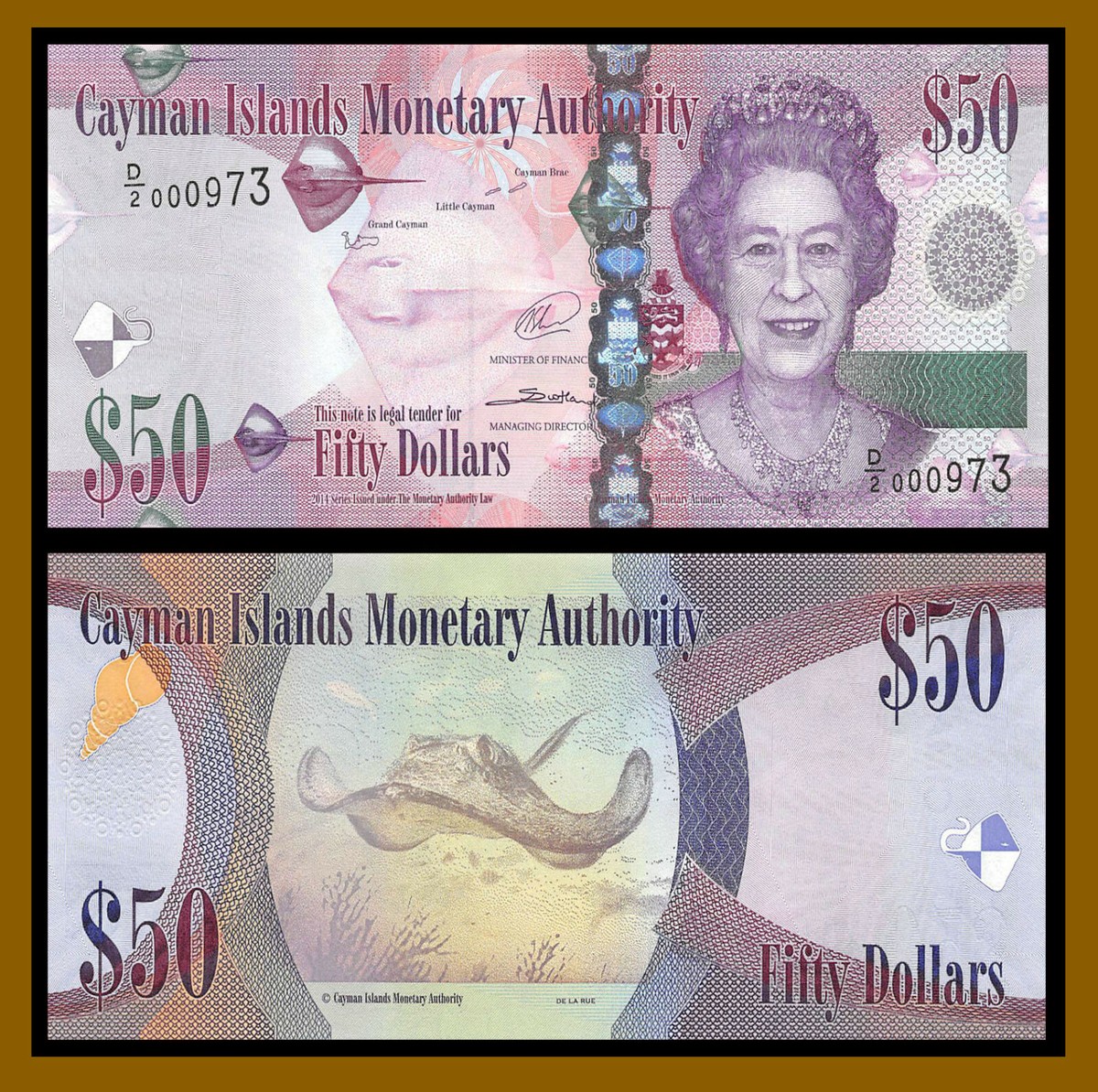 Cayman Islands 50 Dollars, 2014 P-42b Series D/2 (3 Digit S/N