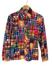 Vintage 70's Multicolored Dagger Collar Button Up Shirt Size Small