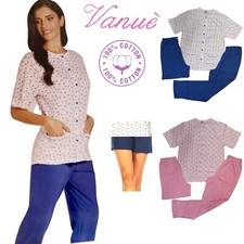 Pigiama donna cotone aperto estivo manica corta pantalone lungo e corto giacca