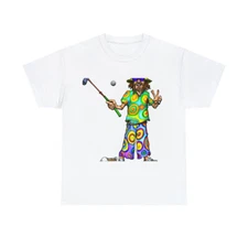 Vintage Style Golf Art Tee T Shirt Hippie Cartoon Country Club Golfer Retro