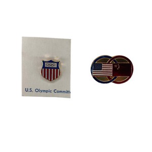 USA China Olympic Committee Rings Pin Back Gold Tone US Red White Blue