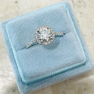 Diamant 2Kt VVS1 Brillant Rund Halo Verlobungsring Weißgold-Finish Hochzeit Ring - Bild 1 von 4