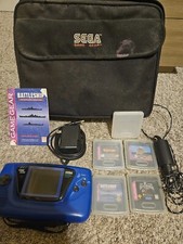 Sega Game Gear Blue ORIGINAL Lot w/ Console, 4 games, case, 2 chargers, booklet