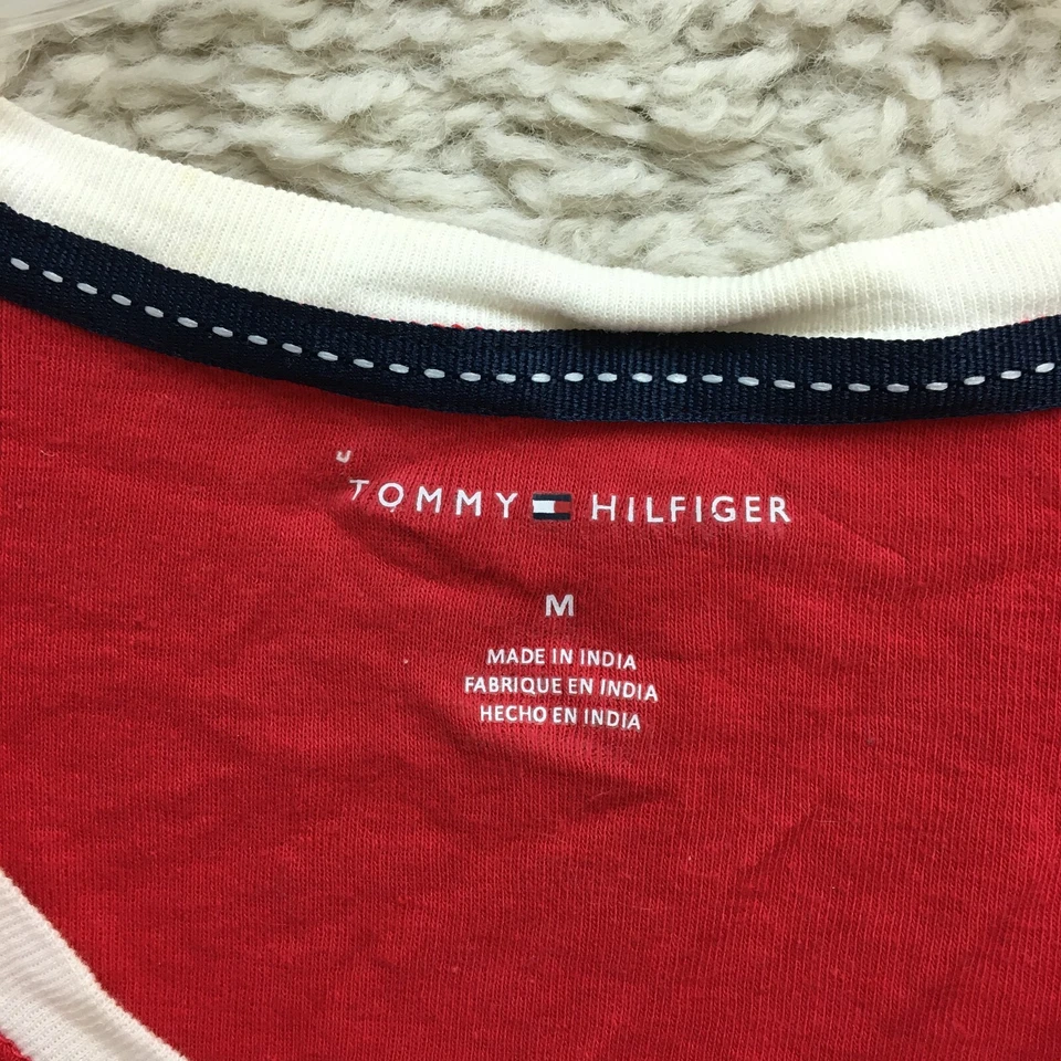 Tommy Hilfiger 睡衣上衣中号成人红色亨利长袖休闲女式 M — 第 4/4 张图片