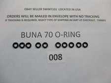 008 O-ring. 3/16" ID x 5/16" OD x 1/16" thick. Buna-70.  Quan 10.