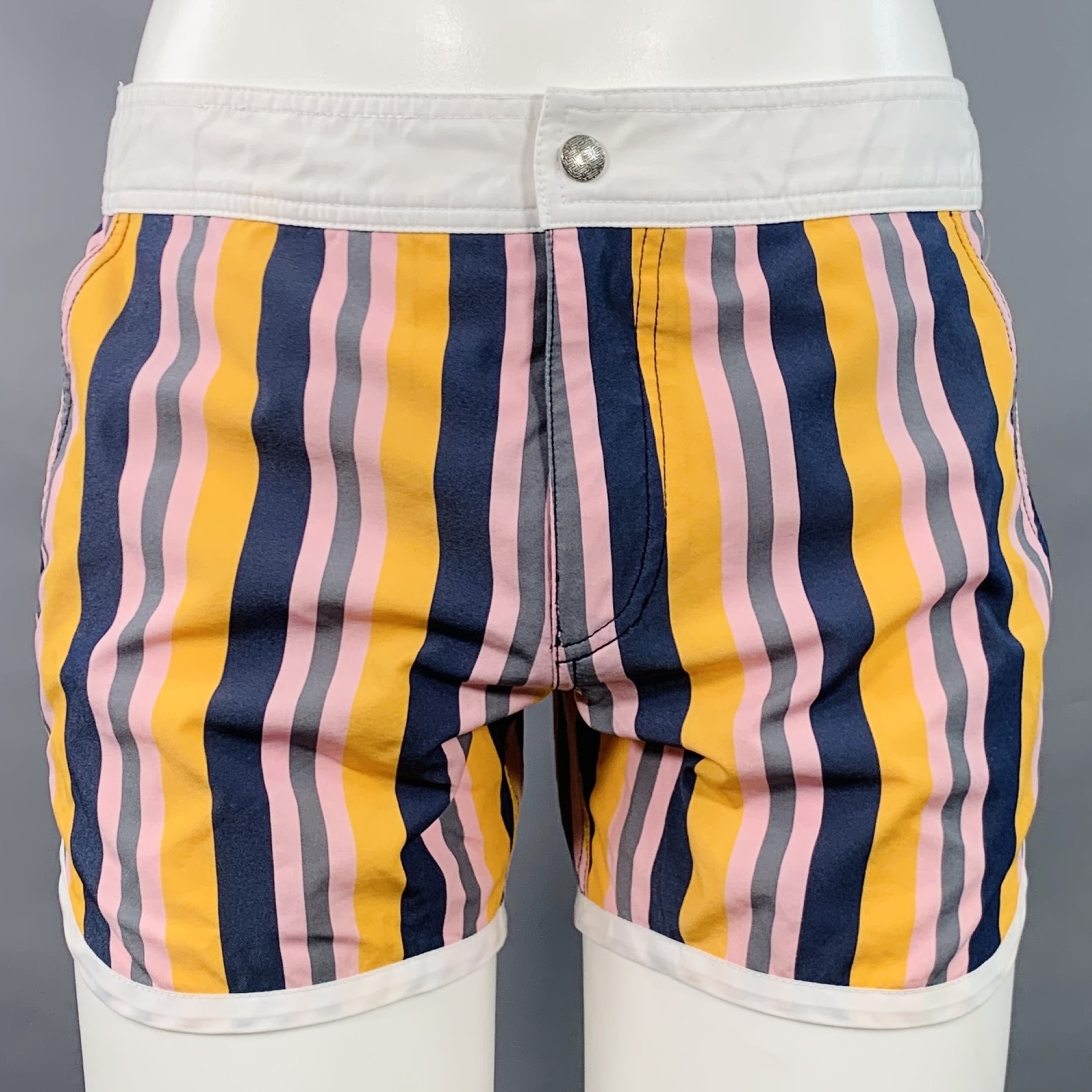 MR TURK Talla 30 Bañador De Malla A Rayas Multicolor Con Ribete De Poliéster