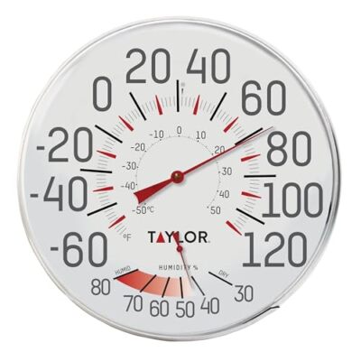 Metal Wall Indoor Outdoor Thermometer and Hygrometer, Easy to Read Numbers fo...